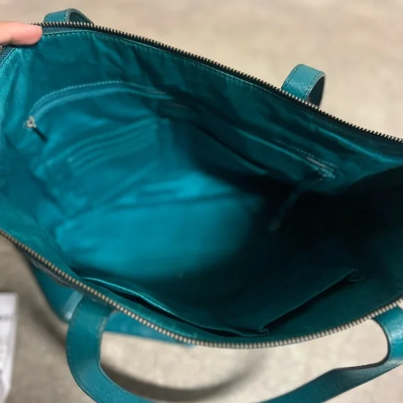 Fossil Sydney leather tote bag turquoise/teal pre owned - Picture 11 of 16